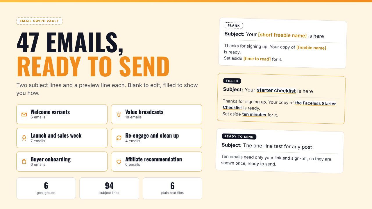 Email Swipe Vault cover + count "47 emails"