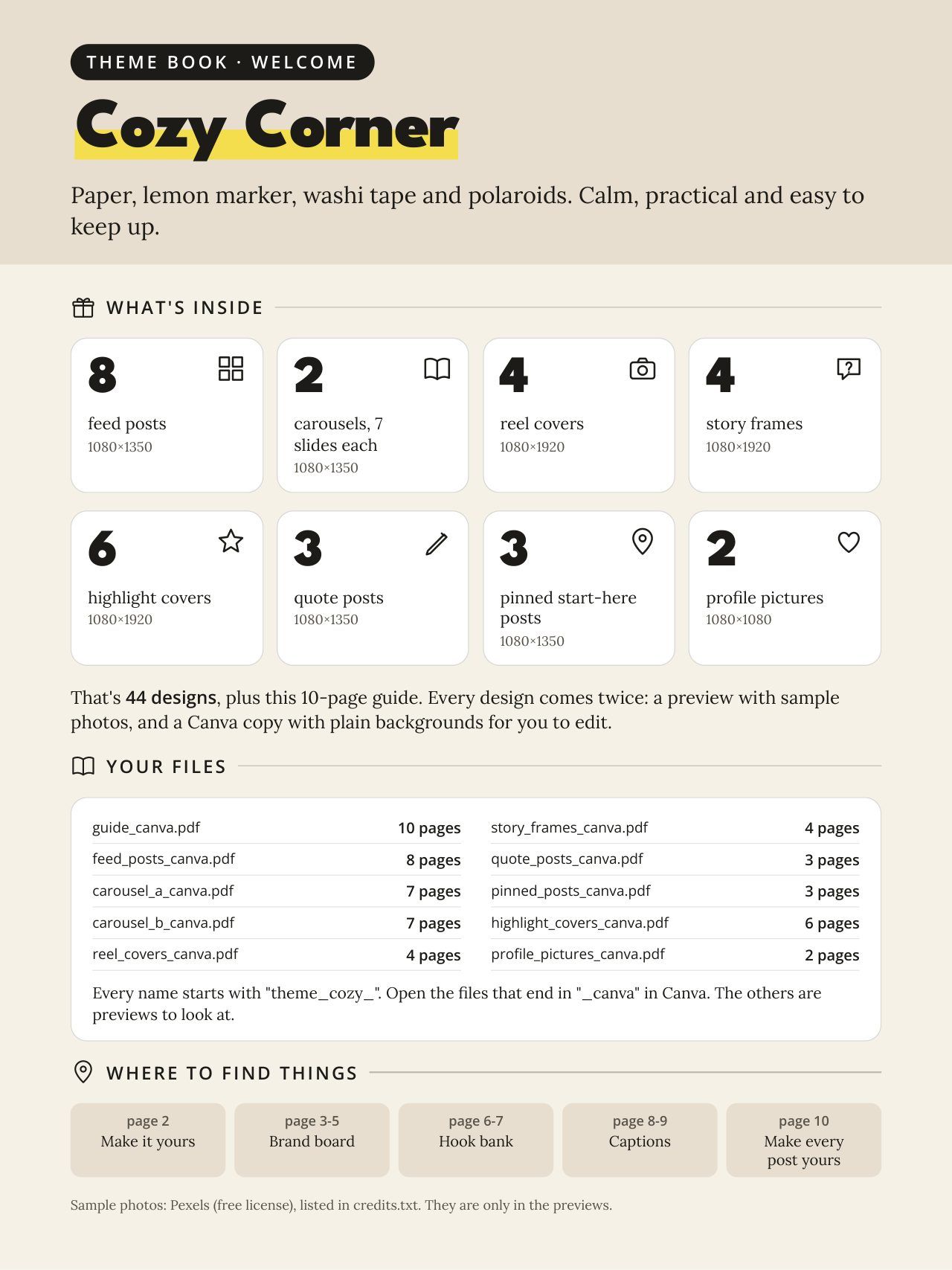 Theme Book style guide page
